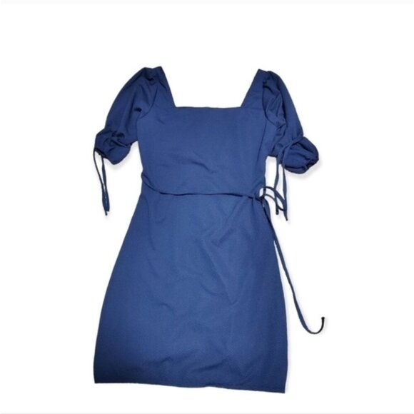 Gold button accent Blue Navy Printed dress - Picture 2 of 7